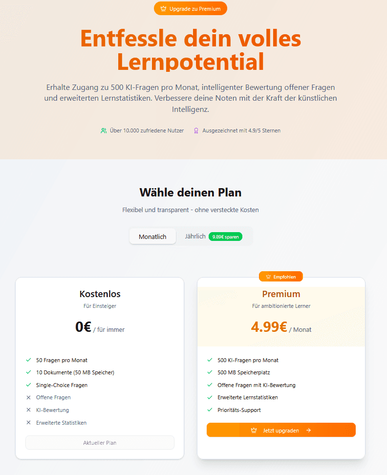 Premium Upgrade Prozess